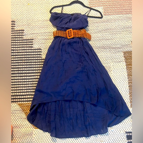 Strapless Navy Dress with Belt Flowy Summertime Dress - Picture 1 of 5